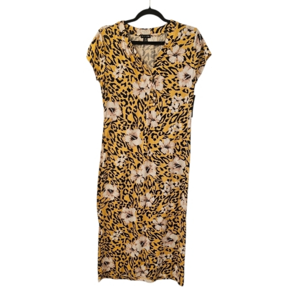 Multi-Coloured Magazine Women's Leopard Print Cap Sleeve Floral Midi Dress